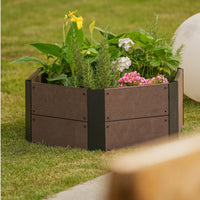 Kit de jardin surélevé hexagonal Garvee, aspect bois WPC, 6 panneaux, 30 cm de profondeur, modulaire et extensible pour balcon et jardin, ouvert, marron