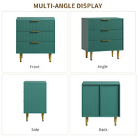 Garvee commode à 3 tiroirs, structure cannelée en MDF, poignées et pieds en métal, vert, protection anti-basculement pour la chambre et le couloir