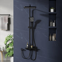 Colonne de douche GARVEE à effet pluie sans robinet avec étagère – Colonne de douche réglable en acier inoxydable noir 30 x 20,5 cm