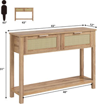 Garvee console style ferme en rotin avec 2 tiroirs et porte coulissante en rotin naturel, idéale pour le salon et l'entrée, 109 × 30 × 79 cm, couleur bois