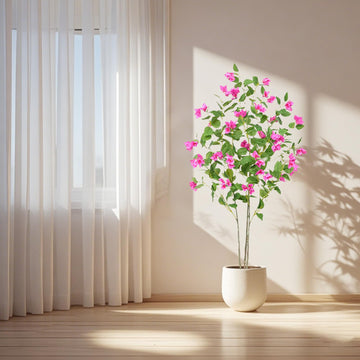 Bougainvillier artificiel Garvee de 1,5 m avec feuilles en soie et tronc en bois naturel, vert, idéal pour la décoration de bureau et de maison.
