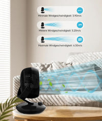 Ventilateur de table silencieux Garvee 24 dB avec oscillation 3D, circulation d'air turbo, 3 vitesses, noir, compact, pour bureau et chambre