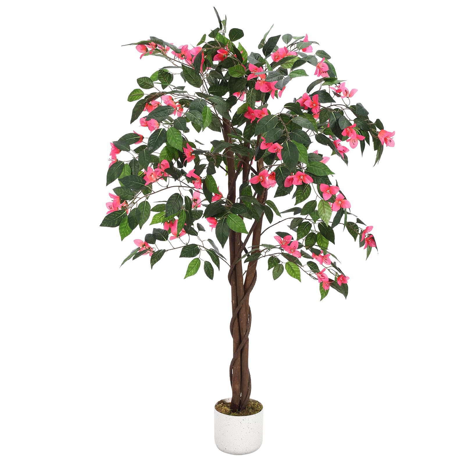 Garvee Bougainvillier Artificiel 120 cm, Arbuste Décoratif avec Fleurs en Polyester et Tronc Naturel, Rose Fuchsia