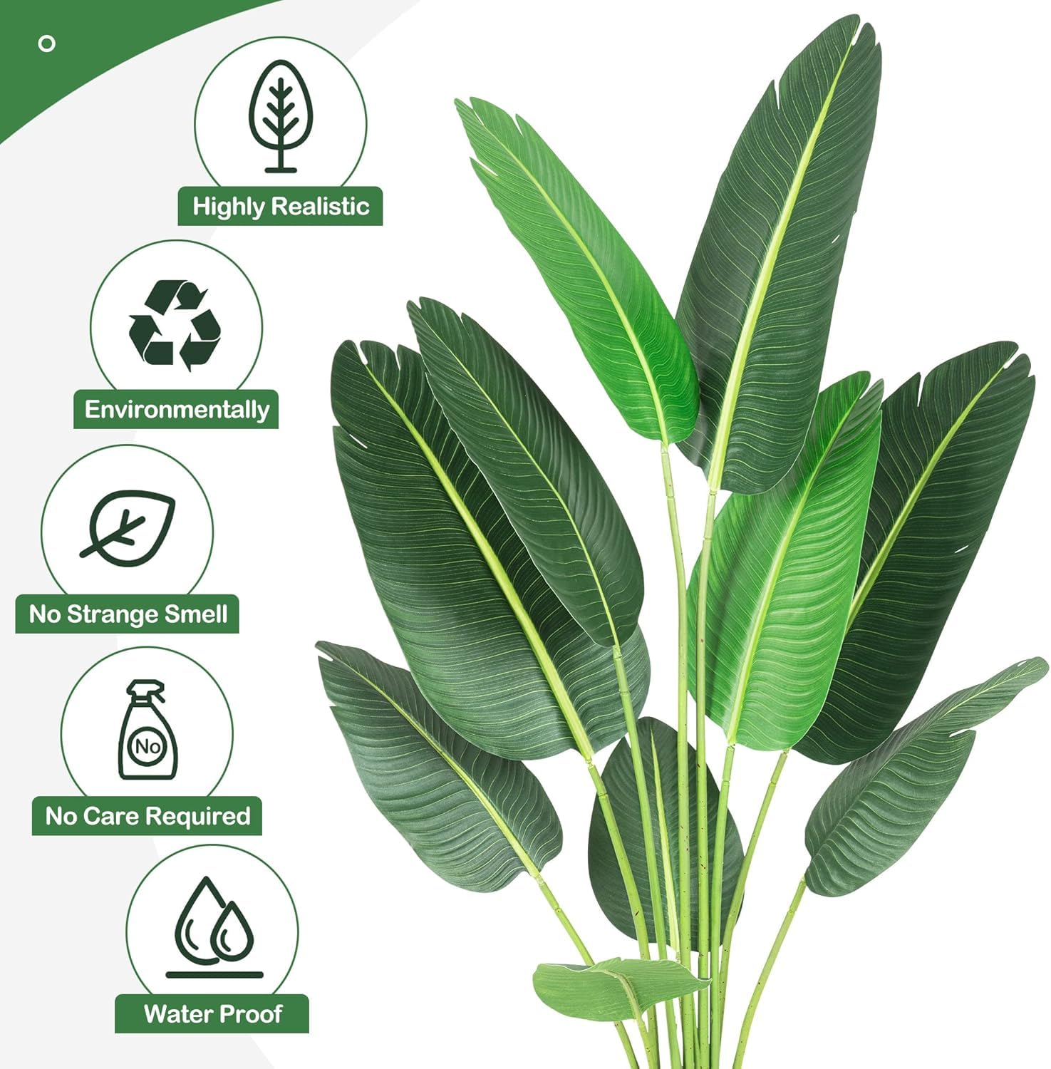 Garvee Oiseau de Paradis Artificiel 150 cm, Feuilles Réalistes et Flexibles, Tiges Métalliques, Pot Lesté Anti-Basculement, Vert
