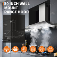 Hotte Garvee 76 cm (30 pouces) avec filtre en aluminium pour cuisine, 250 pi³/min (7 m³/min), commandes tactiles et télécommande, silencieuse, convertible, argent