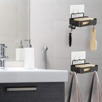 Porte-savon mural Garvee avec crochet, acier inoxydable, étanche et antirouille, pour salle de bain et cuisine, 12,5 x 8,5 x 3 cm, noir