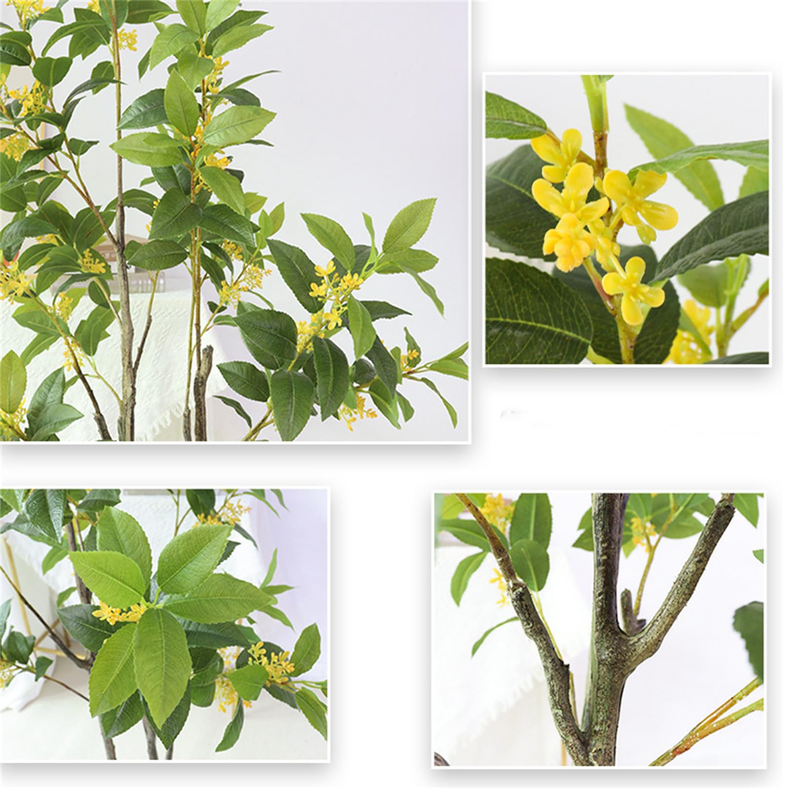 Osmanthus artificiel Garvee 1,4 m avec feuilles et fleurs réalistes, branches ajustables, matériau PU, sans entretien pour une utilisation intérieure et extérieure, vert