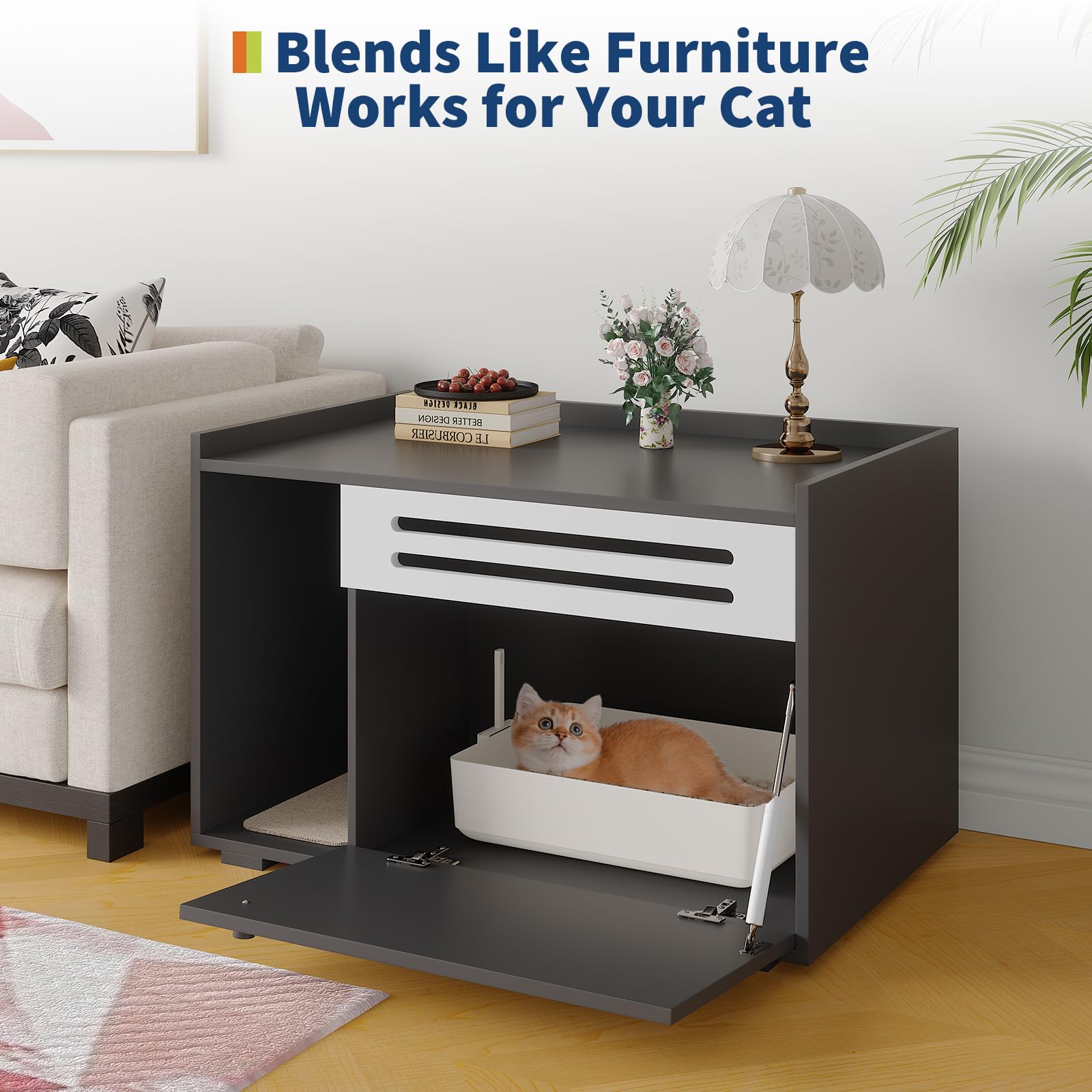 Meuble de rangement pour litière Garvee avec ouverture à charnières et ventilation intégrée, en bois, élégant et résistant aux chiens, 80 x 50 x 52 cm, marron