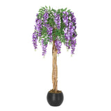 Garvee arbre vigne artificiel violet 122 cm, fleurs en soie, pot en ciment avec mousse, décoration intérieure - Violet