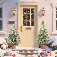 Garvee Lot de 2 sapins de Noël LED 75 cm, PVC effet neige floquée, avec baies rouges, boules dorées, décorations et lumières, pour intérieur et extérieur