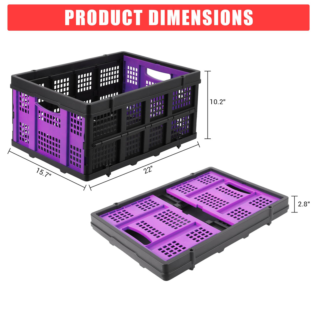 Boîte à lait pliable Garvee 55L en plastique avec poignées, empilable, robuste, pliable pour le rangement et le transport, polyvalente et peu encombrante.
