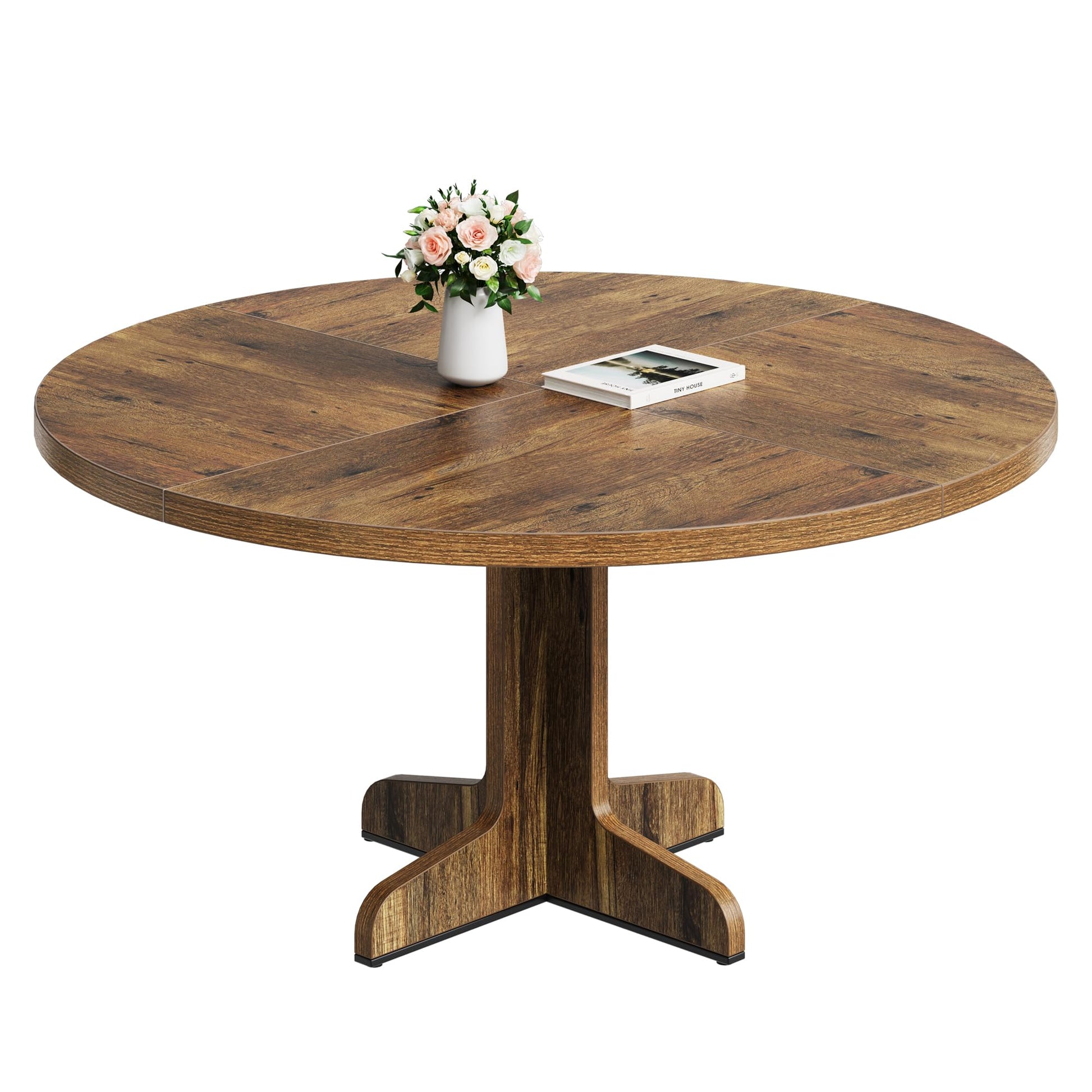 Garvee Table à manger ronde en bois 119 cm pour 4 à 6 personnes, structure robuste, pieds réglables, finition noire élégante, cuisine et salon