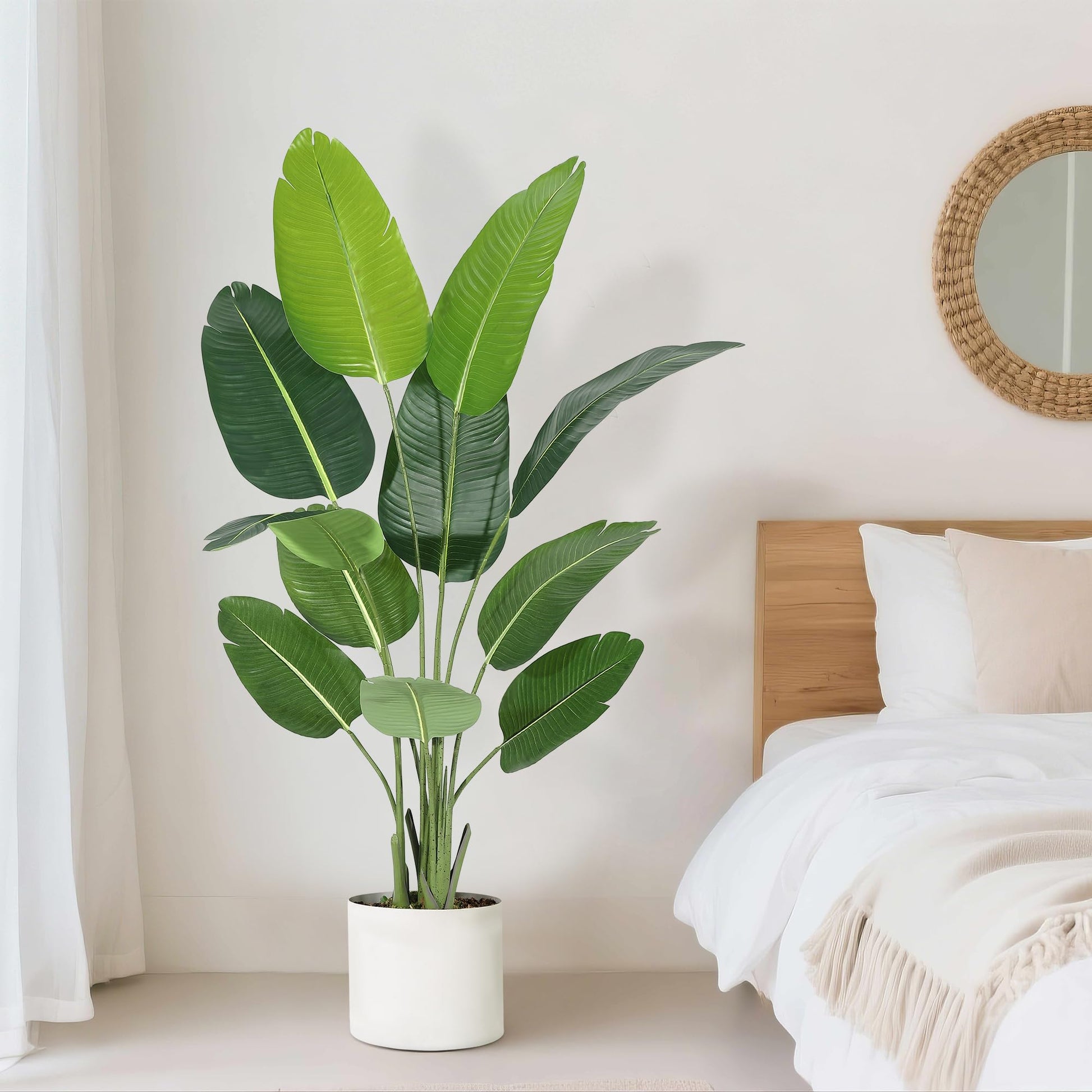 Arbre artificiel Oiseau de Paradis Garvee de 1,7 m (5,5 pi) avec 11 troncs, pot en ciment ajustable, décoration intérieure et extérieure, vert
