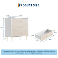 Commode élégante Garvee à 3 tiroirs, blanche avec détails dorés, pour chambre et salon, design minimaliste, construction robuste