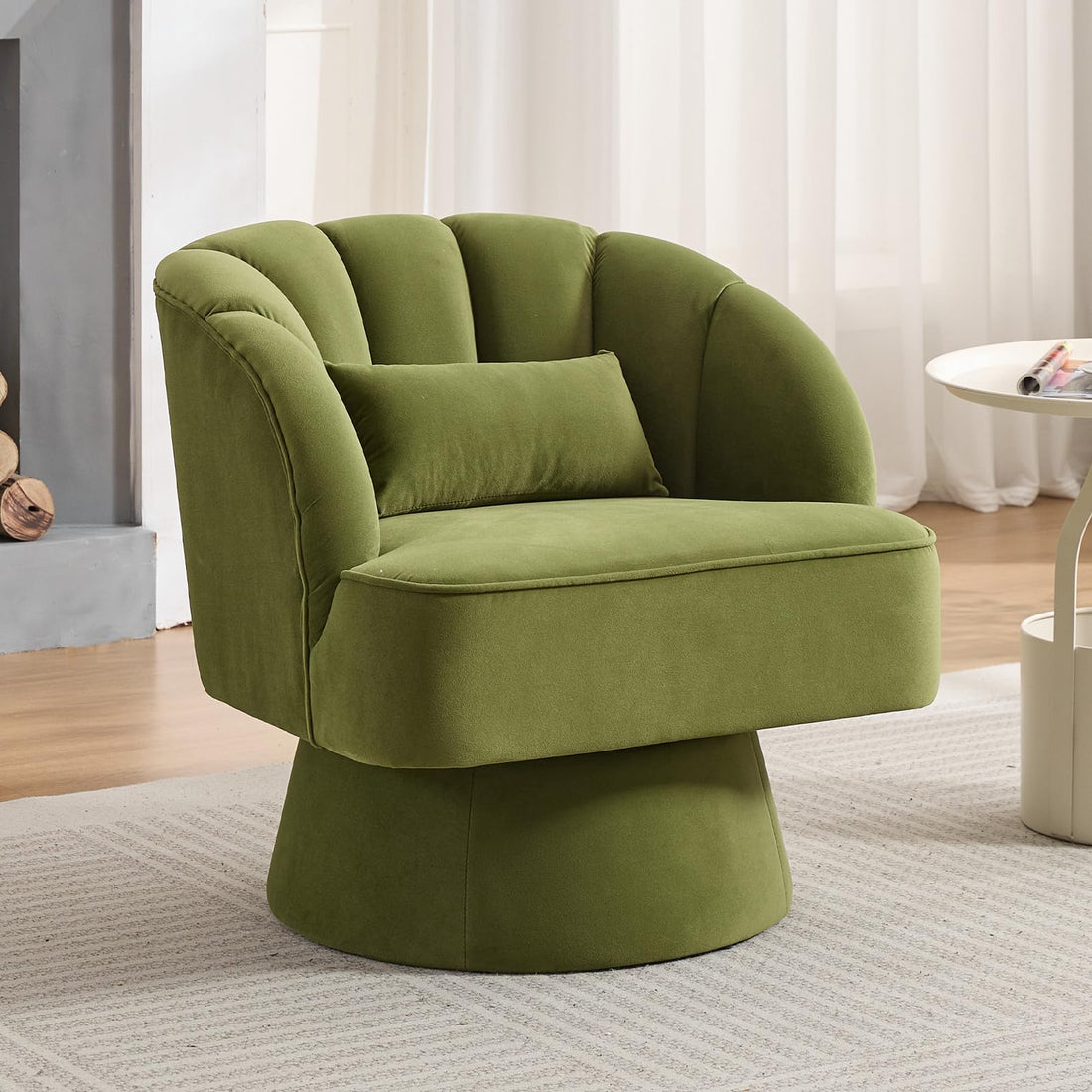 Garvee Fauteuil pivotant moderne en velours vert, rotation 360°, structure en bois robuste, assise confortable, idéal pour salon, chambre ou coin lecture.