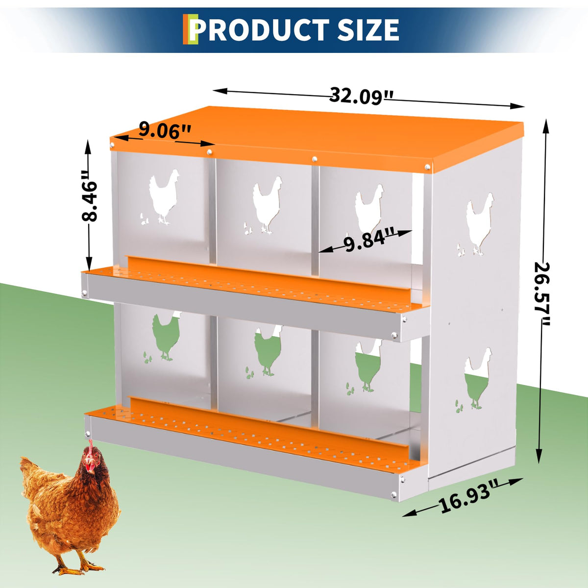 Garvee Nichoir à 6 compartiments, en acier galvanisé avec plateau de récupération des œufs, 81 × 43 × 47,5 cm, pour poules, canards, oies et lapins, jardin et ferme (support non inclus)