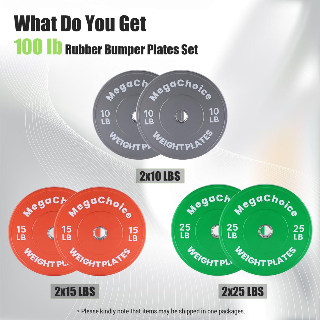 Disques de musculation Garvee Color Bumper Disks, ensemble de 45 kg (100 lb), en caoutchouc avec barrettes en acier inoxydable de 5 cm (2 po), compatibles avec la salle de sport à domicile et l'entraînement. Code couleur : 44,5 cm (17,5 po).