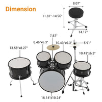Batterie Garvee 5 pièces pour enfants avec grosse caisse, caisse claire et charleston, 74 cm (29 pouces), noire
