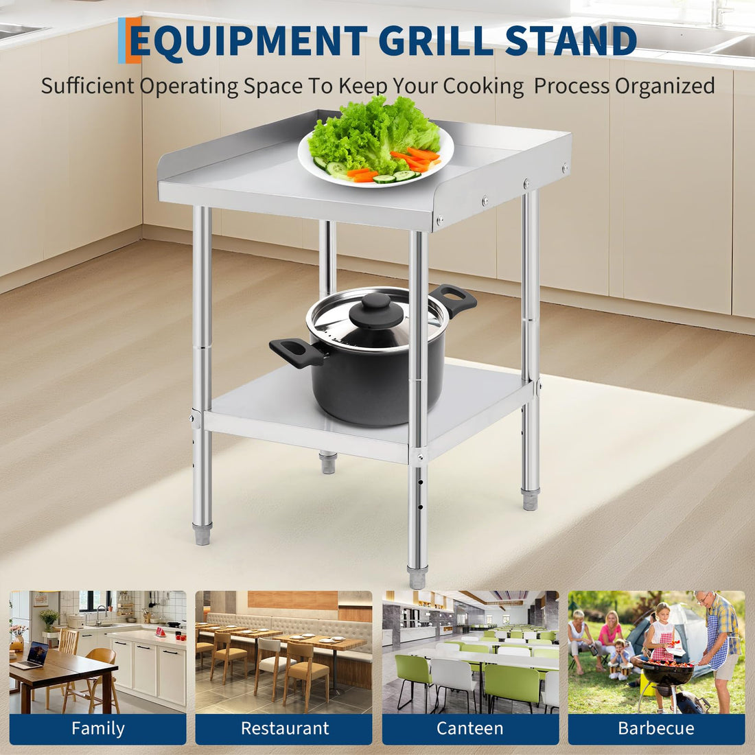 Table de cuisson Garvee en acier inoxydable 30,5 x 61 x 76 cm avec rebord de 5 cm et roulettes verrouillables pour la cuisine et le barbecue, capacité de charge de 300 kg, certifiée NSF, construction robuste, argent