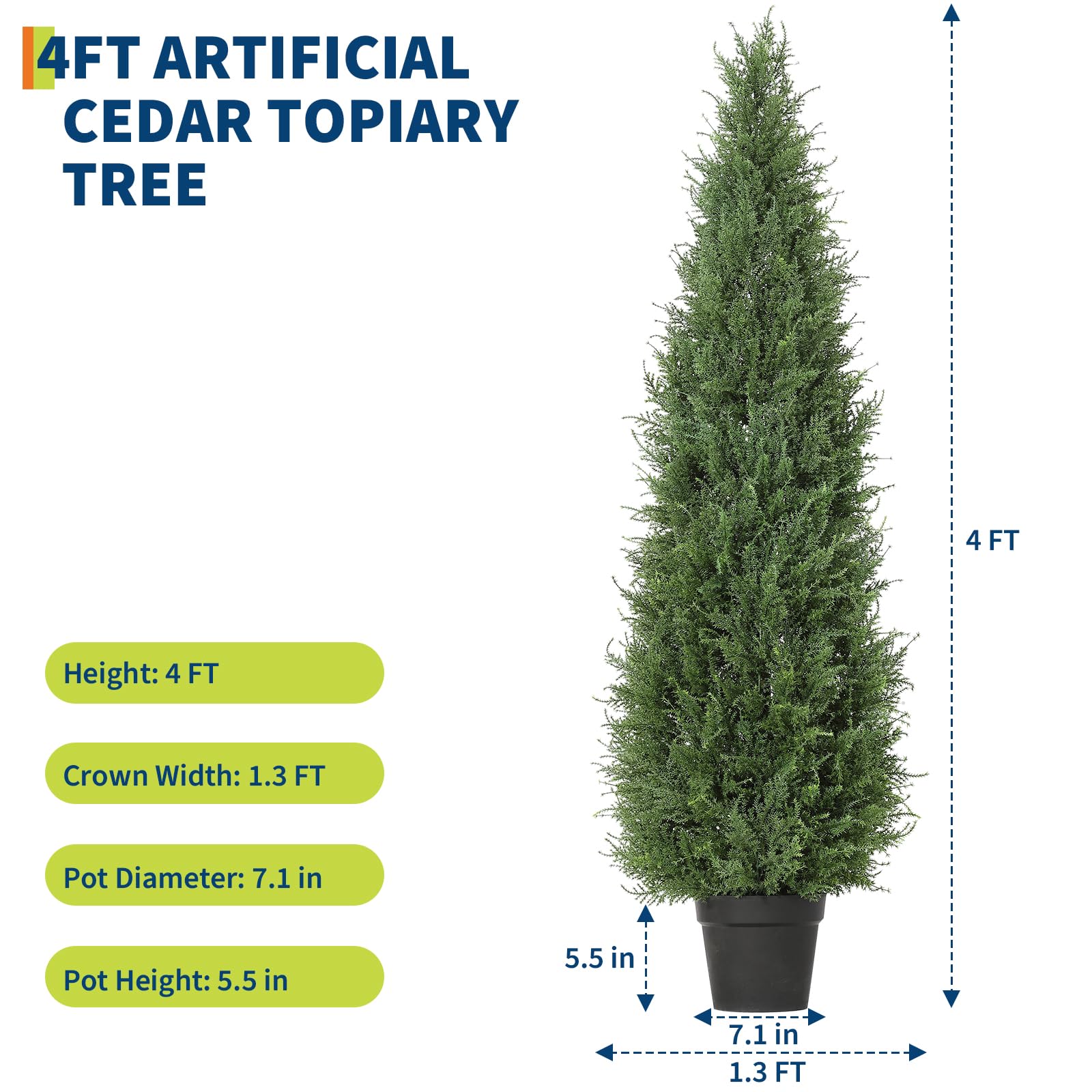 Garvee Arbres artificiels en cèdre 1,20 m en polyéthylène, résistants aux UV et aux intempéries, branches orientables, pour jardin et terrasse, vert