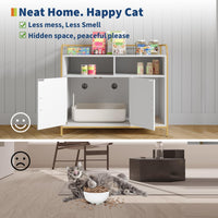 Meuble pour litière Garvee avec 2 compartiments de rangement, tapis à griffer, armoire à double porte, entrée frontale, blanc, 95 x 45 x 82 cm