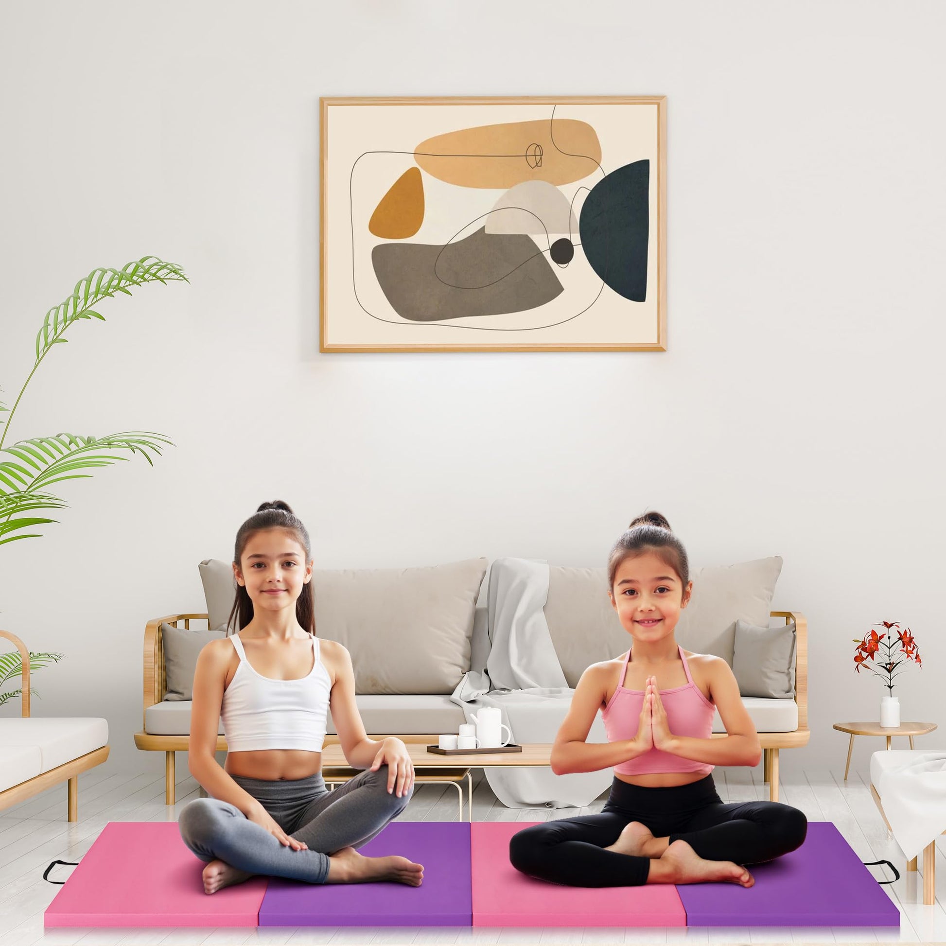 Tapis de gymnastique pliable Garvee 5 cm en mousse EPE, revêtement antidérapant en cuir PU, portable, pour le yoga et les arts martiaux, multicolore