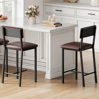 Ensemble de 2 tabourets de bar Garvee, revêtement en cuir PU, ergonomiques et stables, structure en MDF et acier, repose-pieds, marron foncé, pour salle à manger et cuisine.