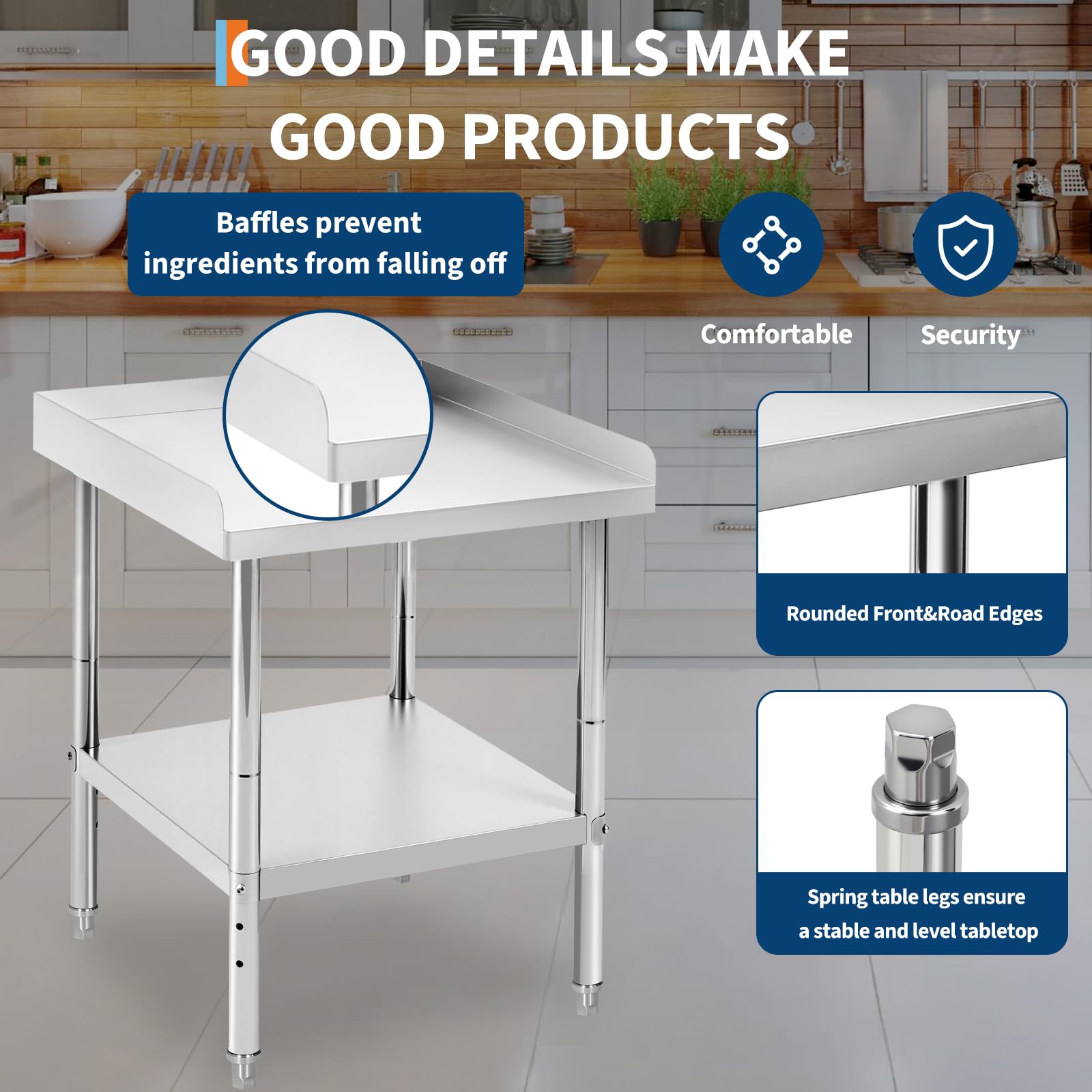 Table de grillade Garvee en acier inoxydable, hauteur réglable, 30 x 60 x 75 cm, capacité de charge de 180 kg, certifiée NSF, pour usage commercial et domestique, construction robuste, argent