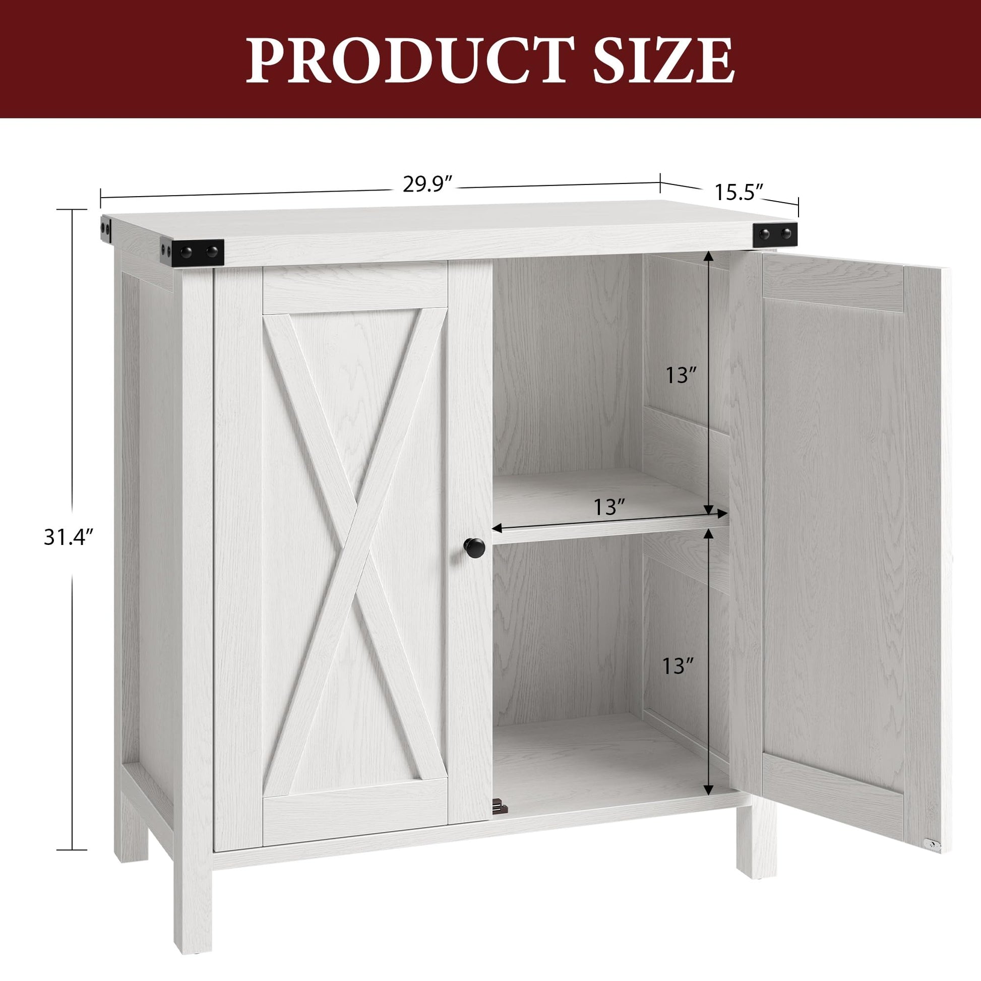 Garvee buffet de style campagne avec 2 portes, étagères réglables, MDF, blanc, pour le salon et la salle à manger, robuste et polyvalent, 76 × 40 × 80 cm