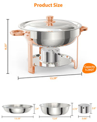 Garvee Lot de 2 plateaux chauffants pour buffet, 5 L, en acier inoxydable, couleur or rose, pour fêtes, mariages et événements