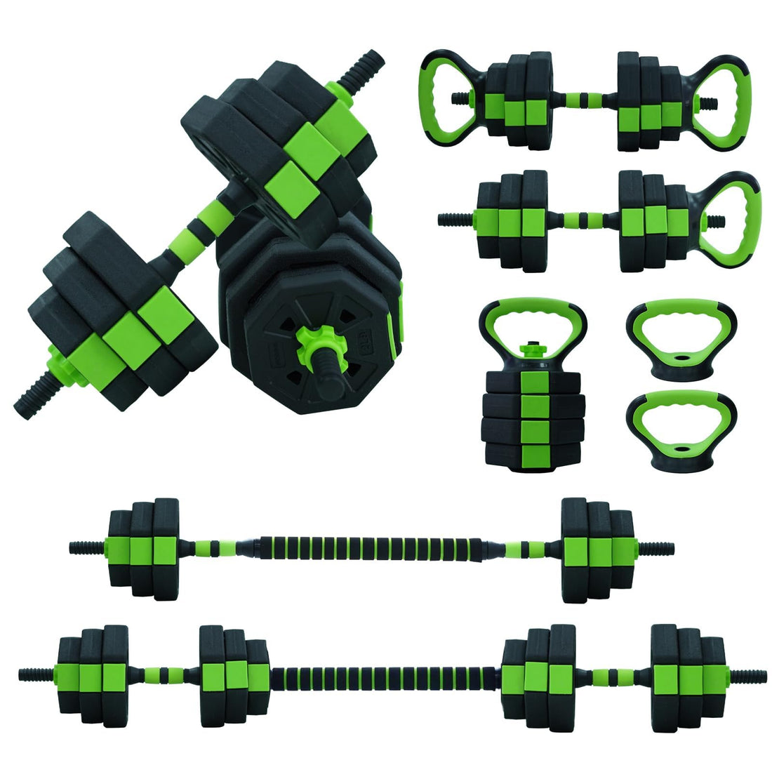 Ensemble d'haltères réglables Garvee 4 en 1 avec kettlebell, barre d'haltères et poignée de pompes, 20-40 kg, ABS et fer, antidérapant pour les entraînements à domicile