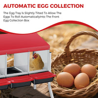 Garvee Nichoir pour Poules 4 Compartiments avec Support, Métal Galvanisé au Zinc avec Poignée en Plastique, Plateau Amovible, Rouge