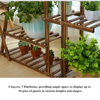 Garvee support à plantes en bois, 5 niveaux et 7 plateformes, 95 × 25 × 95 cm, intérieur et extérieur, naturel