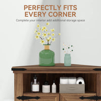 Meuble de salle de bain d'angle Garvee avec portes coulissantes de style grange, étagères réglables, MDF, grand espace de rangement, conception robuste, marron, idéal pour les petits espaces