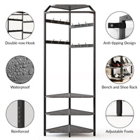 Armoire d'angle Garvee avec banc à chaussures et 12 crochets doubles pour entrée et couloir, en bois, gain de place, robuste et fonctionnelle.