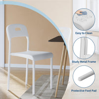 Ensemble de 4 chaises de salle à manger Garvee - Empilables, ergonomiques - Pieds en métal, plastique - Blanches - Pour la cuisine, le bureau et les espaces extérieurs