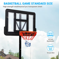Panier de basket d'extérieur Garvee, réglable de 1,5 à 3 m, panneau incassable en PVC de 112 cm, cadre en PE, poteaux en acier inoxydable, portable pour jardin et aire de jeux