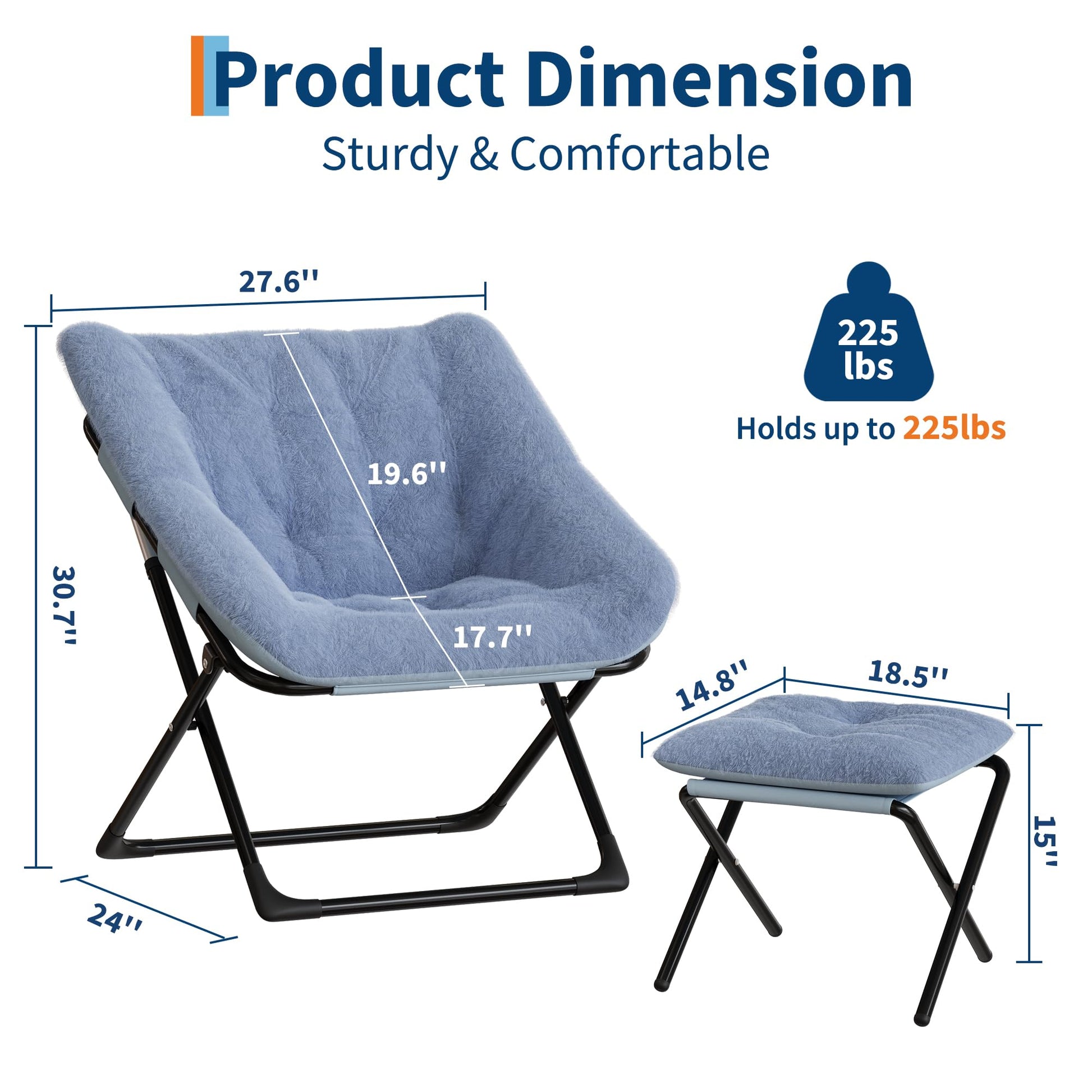 Fauteuil confortable Garvee XL en fausse fourrure avec structure en métal et base antidérapante pour salon et chambre, bleu, XL