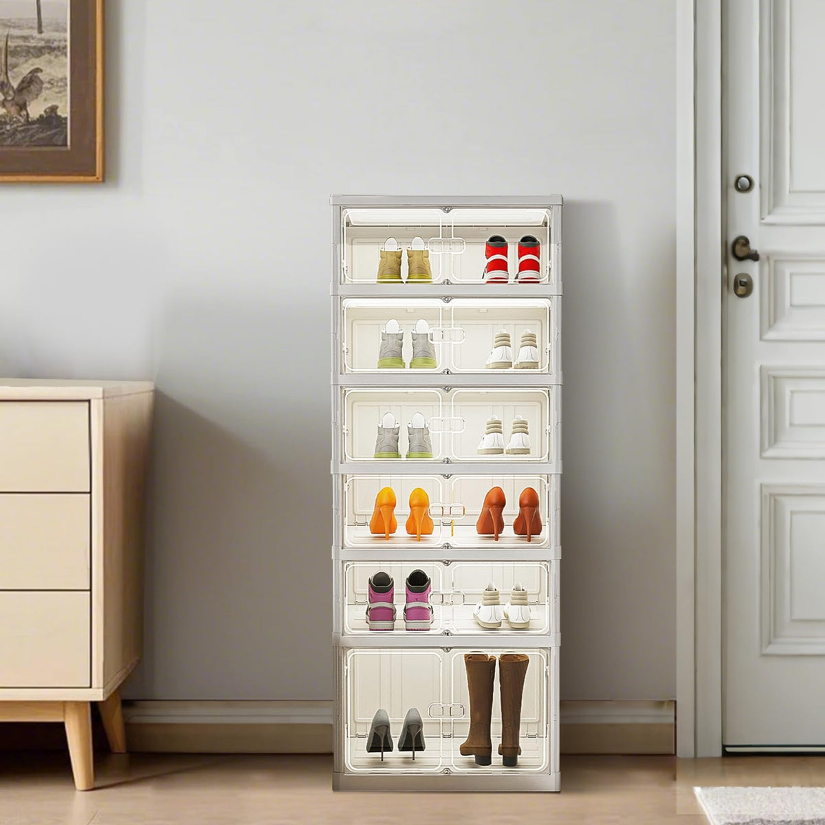 Étagère à chaussures pliable Garvee à 6 niveaux avec housse, robuste, anti-poussière, en PP+PS, pour entrée et salon, 6 ou 9 niveaux, transparente