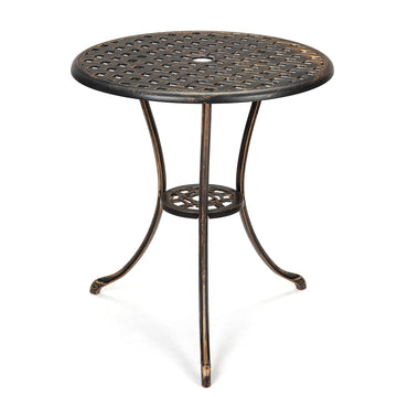 Table bistro Garvee 24" en aluminium avec trou pour parasol, antirouille, bronze vieilli, idéale pour le jardin et le balcon, robuste et légère.