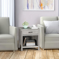 Table de chevet carrée Garvee avec rangement, gris bois, pour chambre et salon, fonctionnalité moderne