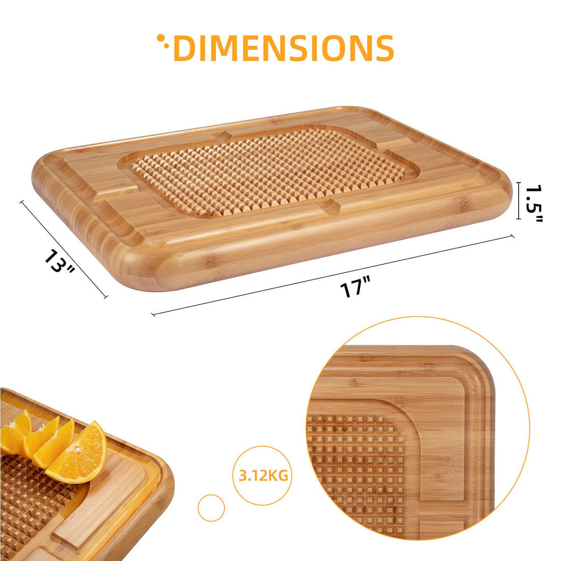 Planche à découper Garvee Pyramid Tip en bambou carbonisé double face pour la cuisine et le barbecue, stable et polyvalente