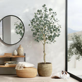 Garvee Arbre Artificiel Eucalyptus 5 ft, Tronc PE Réaliste, Feuilles Ajustables, Soie Durable, Pot PP avec Ciment, Décor Intérieur Extérieur Vert - 
