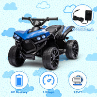 Garvee Quad électrique enfant 6 V avec éclairage LED, musique et conduite sécurisée, bleu, dès 3 ans
