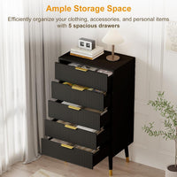 Garvee commode moderne à 5 tiroirs en MDF, pieds en métal, poignées dorées, protection anti-basculement