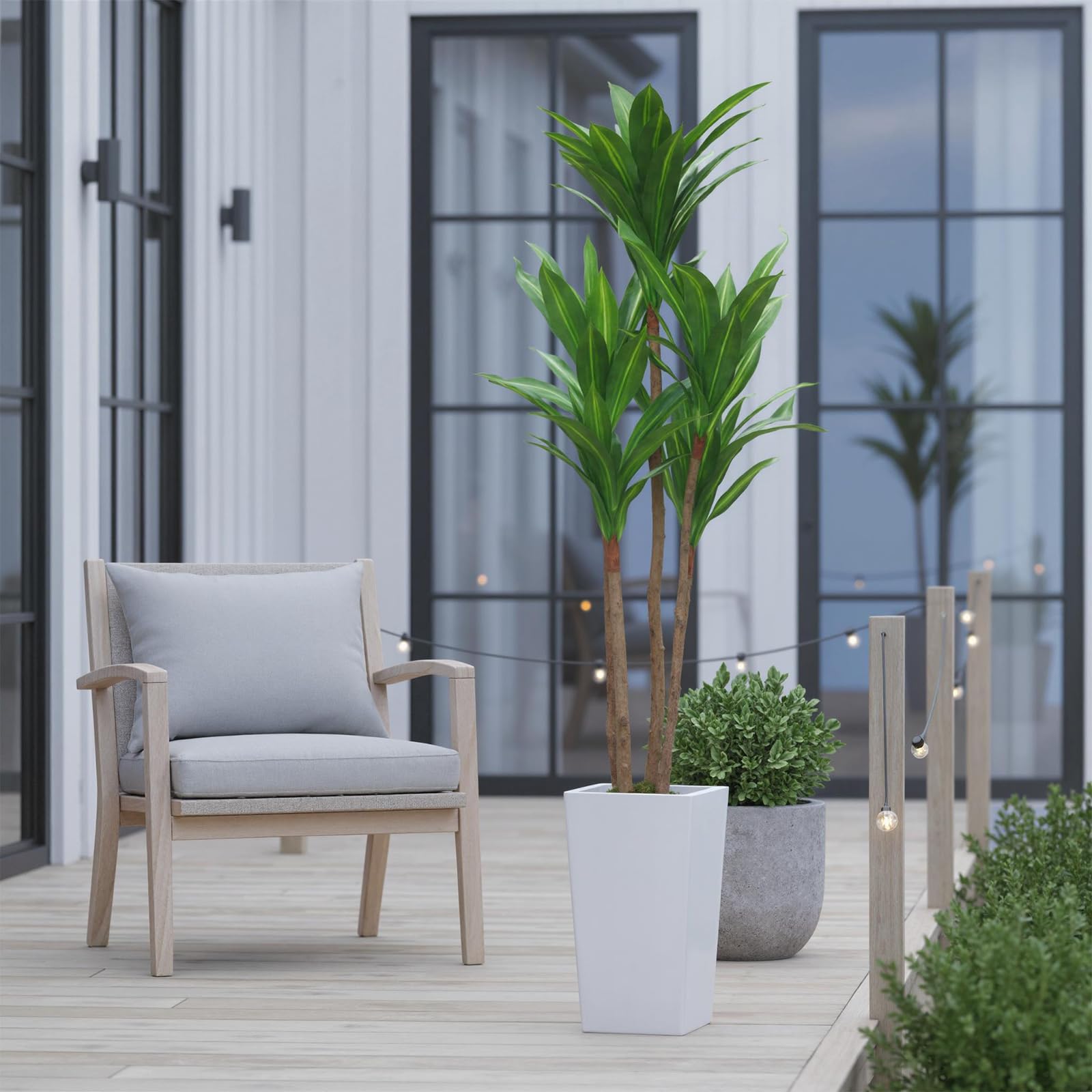 Arbre dracaena artificiel Garvee de 1,46 m (4,8 pi) avec pot en ciment robuste pour usage intérieur et extérieur, blanc, grand pot