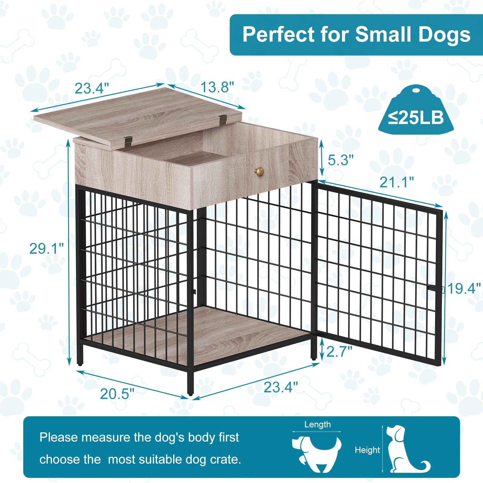 Meuble pour cage de rangement pour chien Garvee, structure en acier, résistant aux jouets à mâcher, avec tiroir, pour petits chiens, table d'appoint d'intérieur, 50 cm (L) x 58 cm (l) x 68 cm (H)