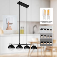 Suspension Garvee moderne à 4 lumières pour table à manger, en métal noir, hauteur réglable, style industriel rétro, pour salles à manger et cafés
