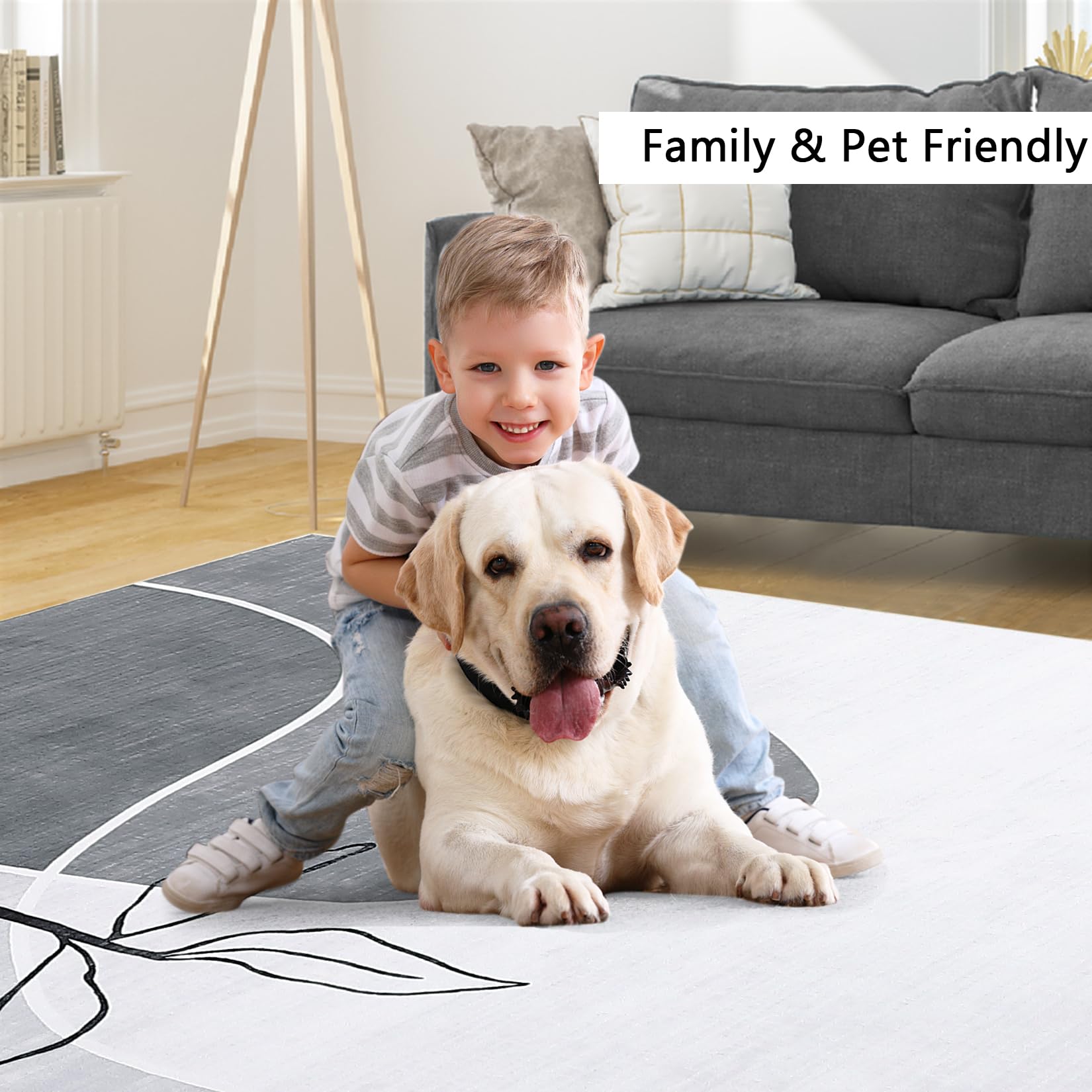 Tapis Garvee en polyester imitation cachemire, lavable, antidérapant, moderne, 120 x 170 cm, gris