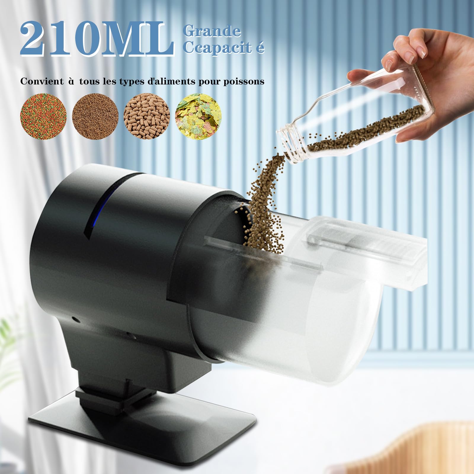 Distributeur automatique de nourriture pour poissons Garvee 210 ml avec 3 options de minuterie et couvercle de conservation de la fraîcheur pour aquariums et vacances